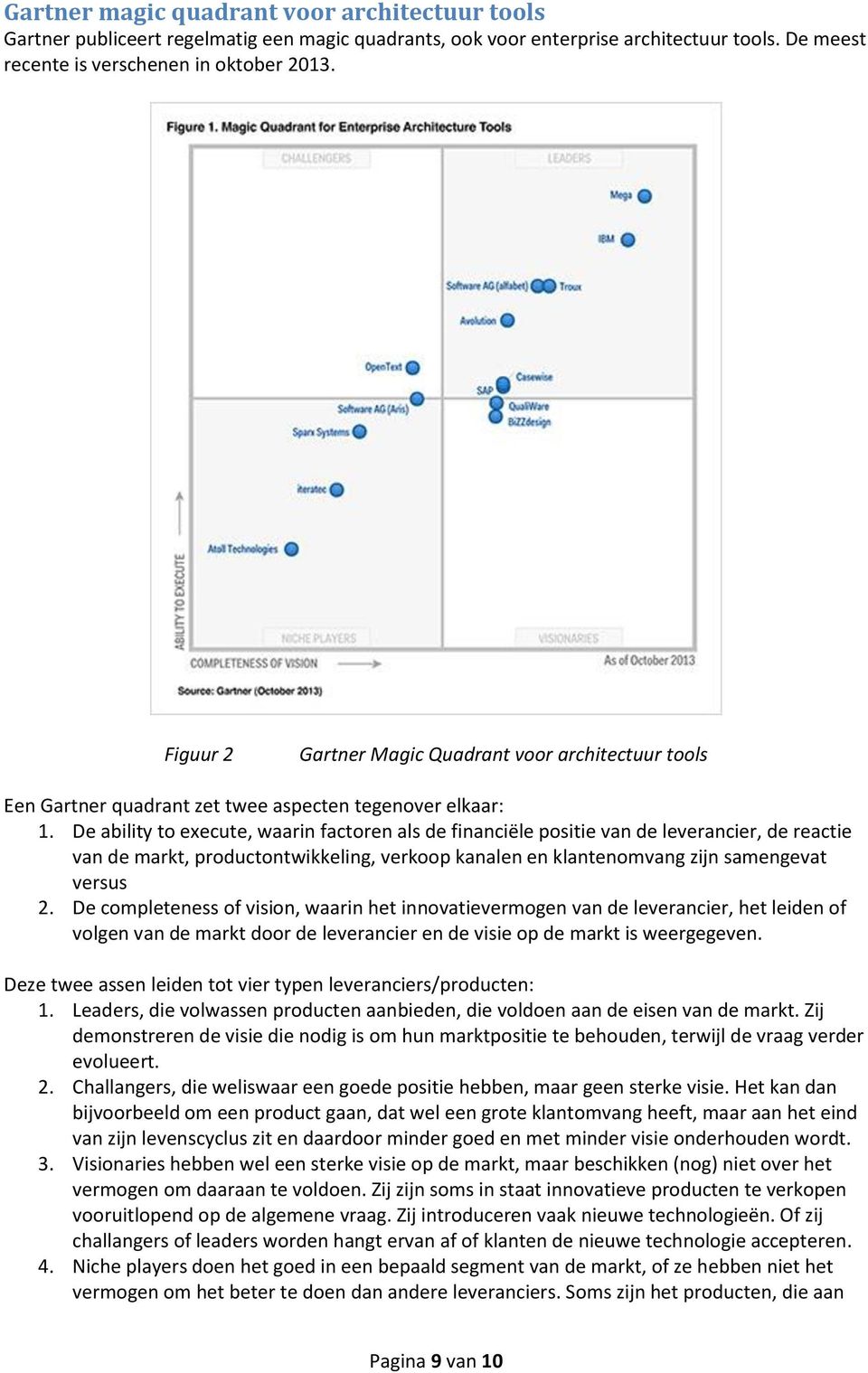 De ability to execute, waarin factoren als de financiële positie van de leverancier, de reactie van de markt, productontwikkeling, verkoop kanalen en klantenomvang zijn samengevat versus 2.