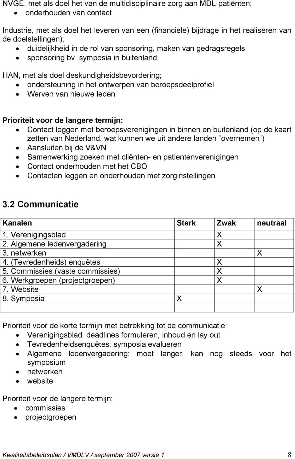 symposia in buitenland HAN, met als doel deskundigheidsbevordering; ondersteuning in het ontwerpen van beroepsdeelprofiel Werven van nieuwe leden Prioriteit voor de langere termijn: Contact leggen