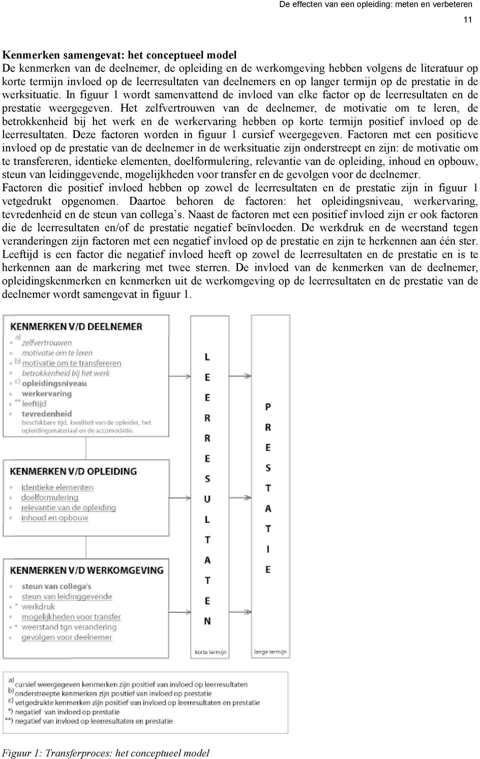 Het zelfvertrouwen van de deelnemer, de motivatie om te leren, de betrokkenheid bij het werk en de werkervaring hebben op korte termijn positief invloed op de leerresultaten.