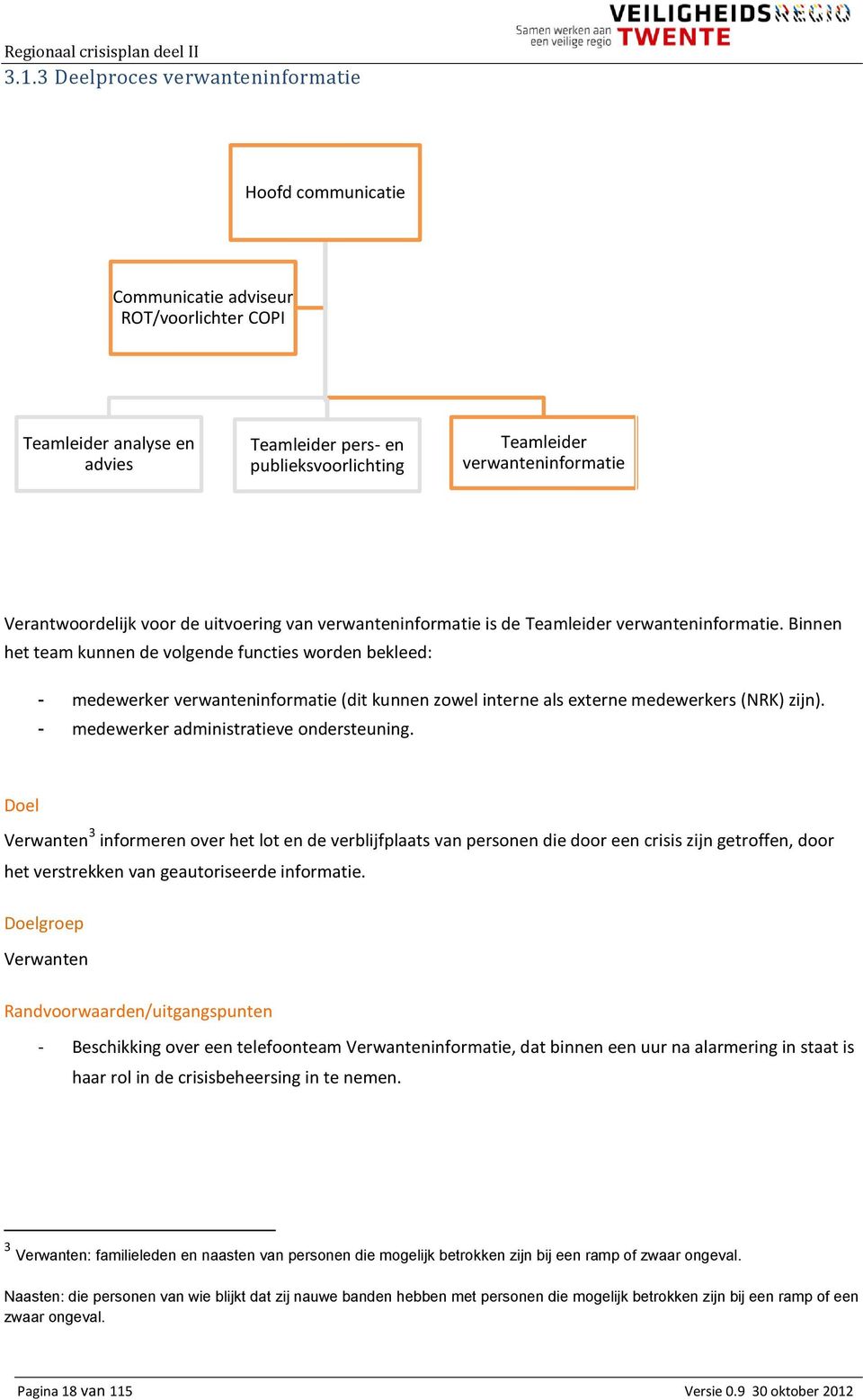 Binnen het team kunnen de volgende functies worden bekleed: - medewerker verwanteninformatie (dit kunnen zowel interne als externe medewerkers (NRK) zijn). - medewerker administratieve ondersteuning.