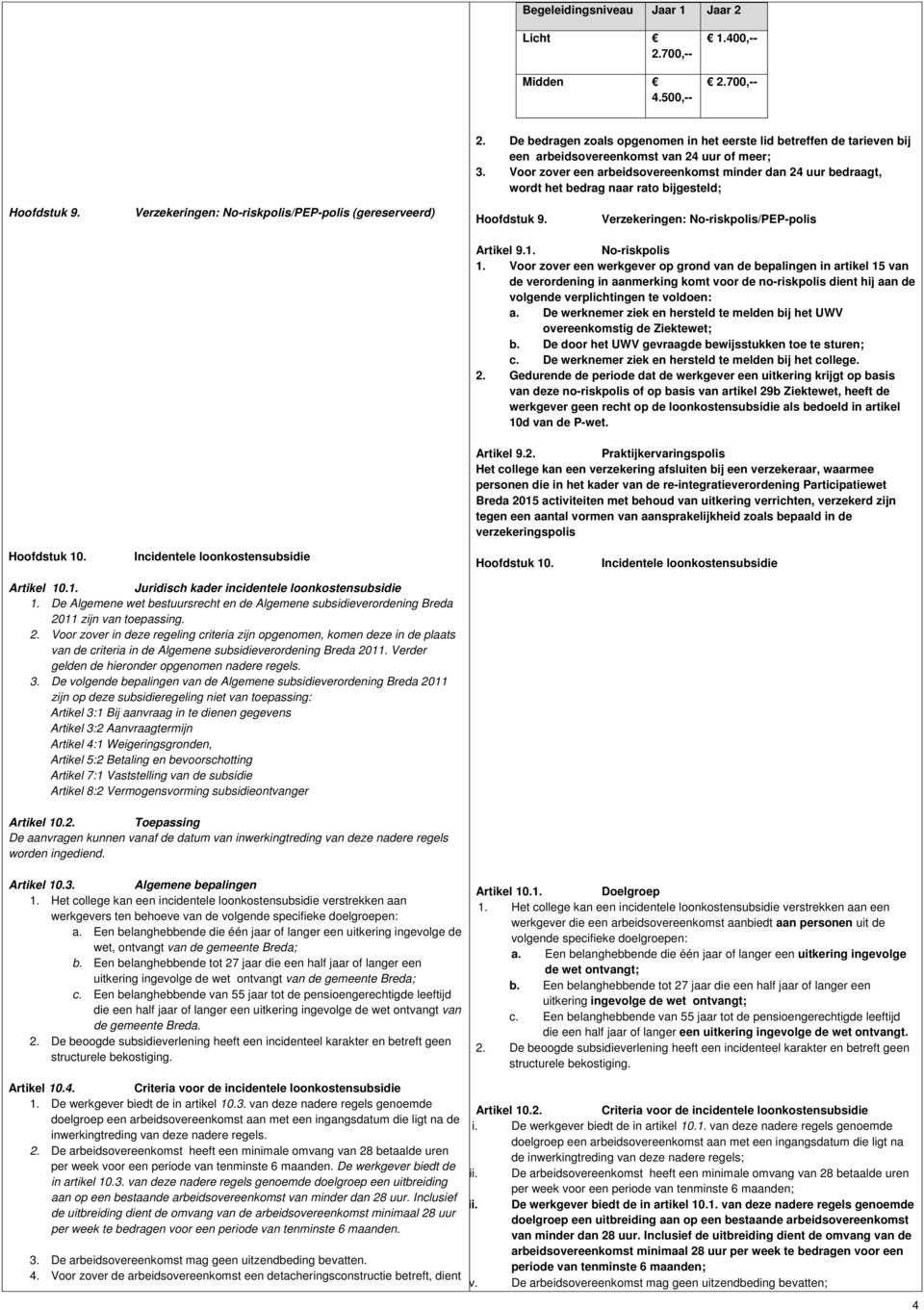 Voor zover een arbeidsovereenkomst minder dan 24 uur bedraagt, wordt het bedrag naar rato bijgesteld; Hoofdstuk 9. Verzekeringen: No-riskpolis/PEP-polis (gereserveerd) Hoofdstuk 9.