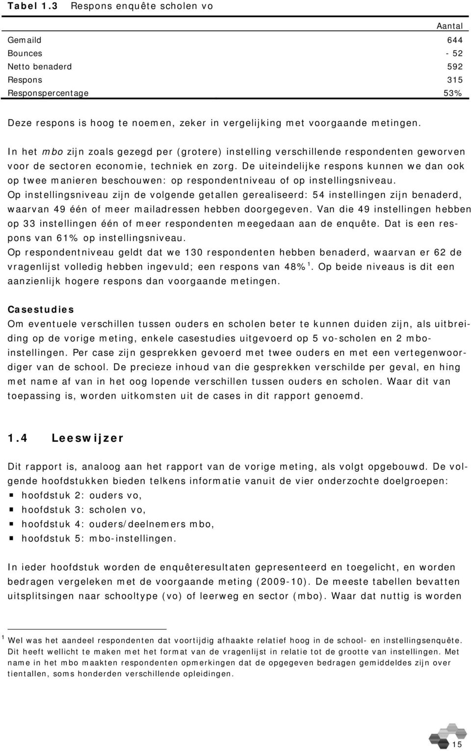 De uiteindelijke respons kunnen we dan ook op twee manieren beschouwen: op respondentniveau of op instellingsniveau.