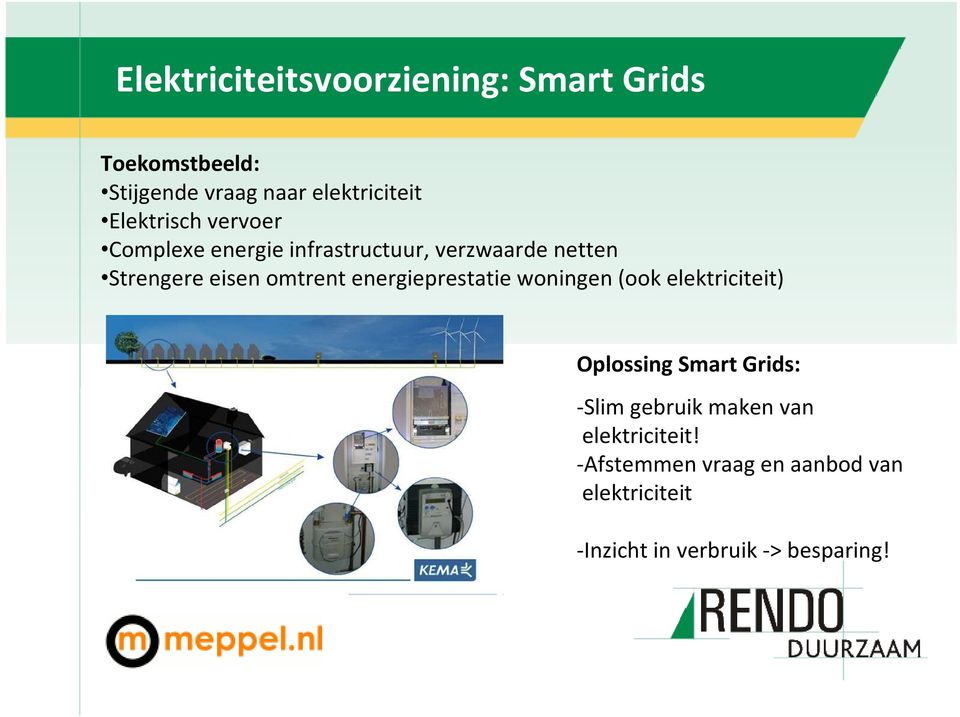 omtrent energieprestatie woningen (ook elektriciteit) Oplossing Smart Grids: -Slim gebruik