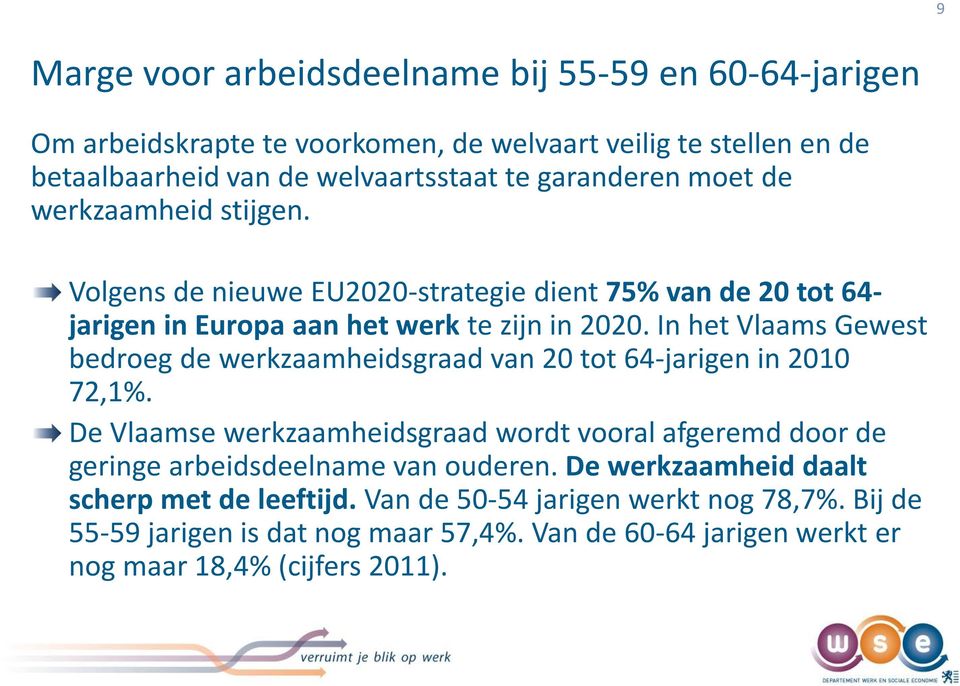 In het Vlaams Gewest bedroeg de werkzaamheidsgraad van 20 tot 64-jarigen in 2010 72,1%.