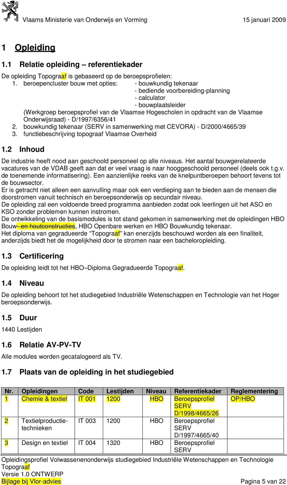 Vlaamse Onderwijsraad) - D/1997/6356/41 2. bouwkundig tekenaar (SERV in samenwerking met CEVORA) - D/2000/4665/39 3. functiebeschrijving topograaf Vlaamse Overheid 1.