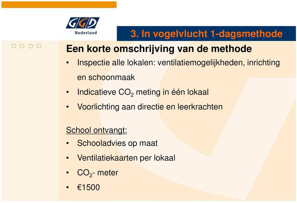 Indicatieve CO 2 meting in één lokaal Voorlichting aan directie en