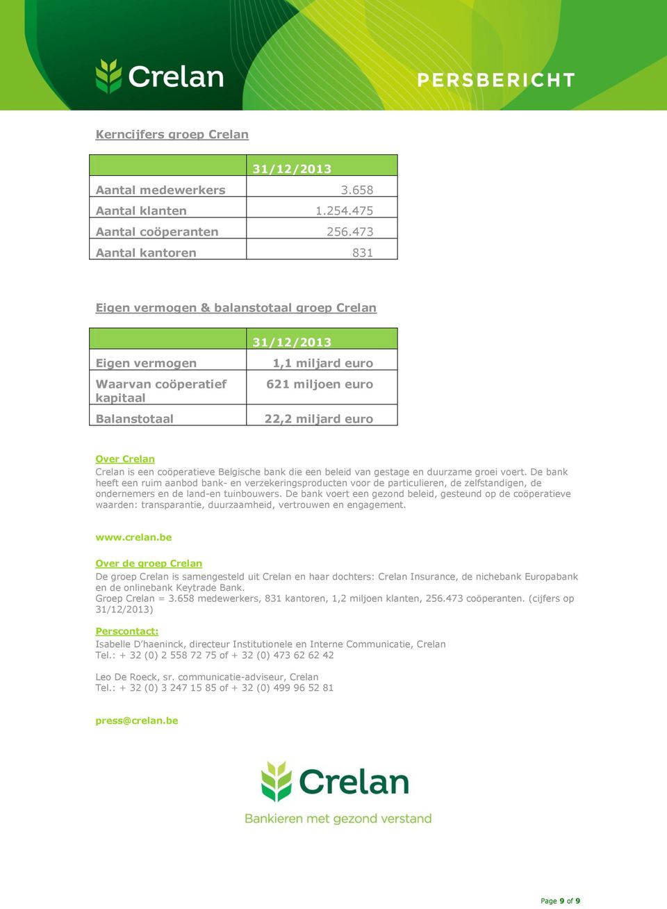 Crelan is een coöperatieve Belgische bank die een beleid van gestage en duurzame groei voert.
