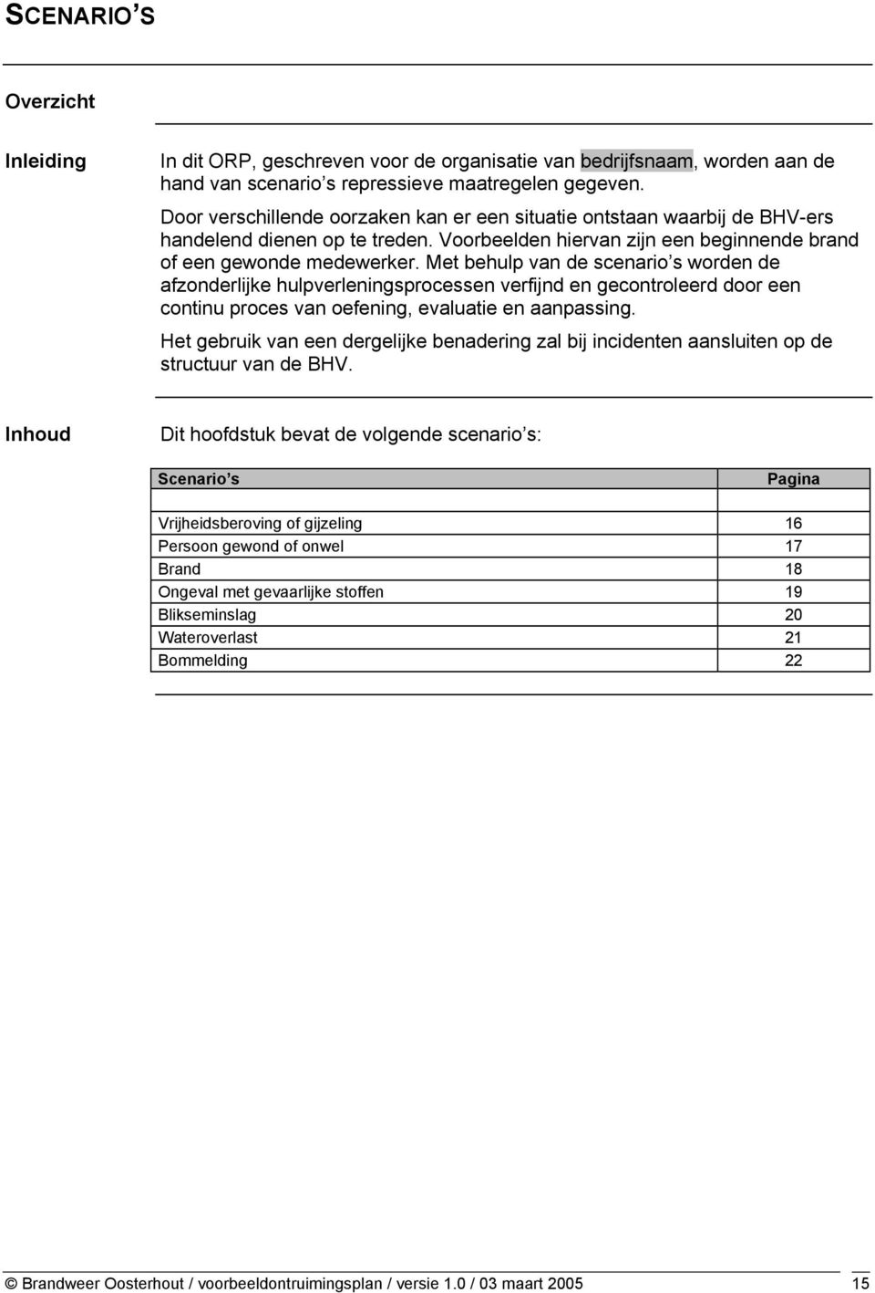 Met behulp van de scenario s worden de afzonderlijke hulpverleningsprocessen verfijnd en gecontroleerd door een continu proces van oefening, evaluatie en aanpassing.