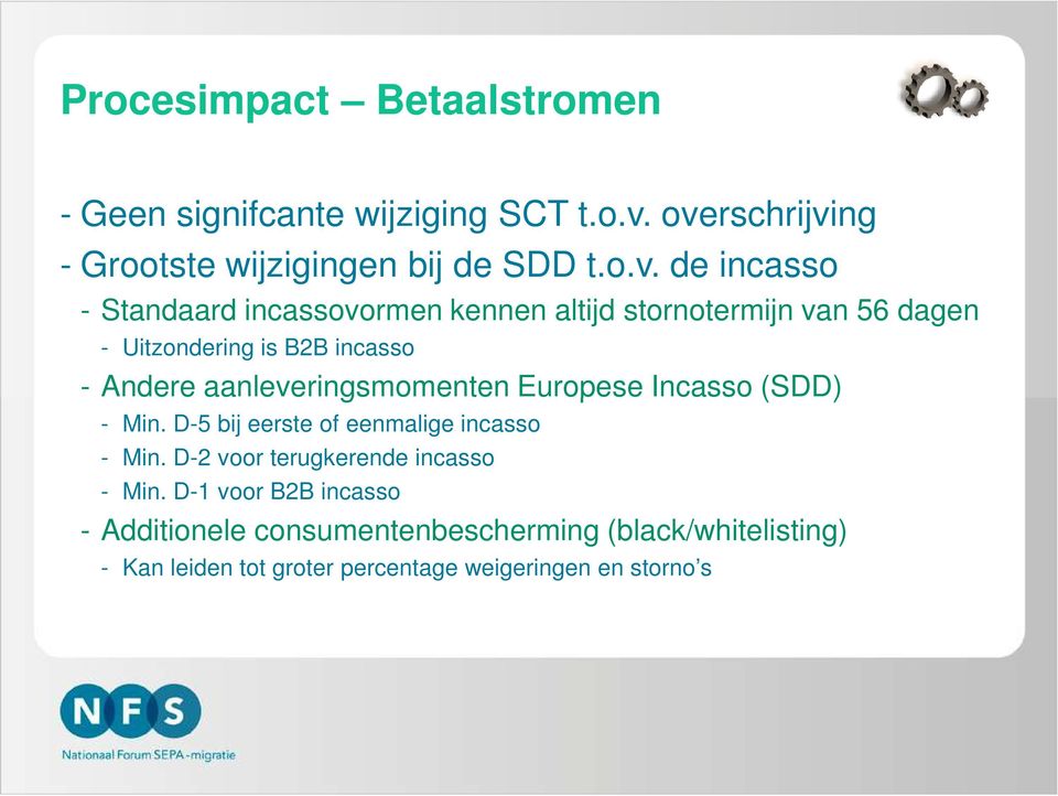56 dagen - Uitzondering is B2B incasso - Andere aanleveringsmomenten Europese Incasso (SDD) - Min.