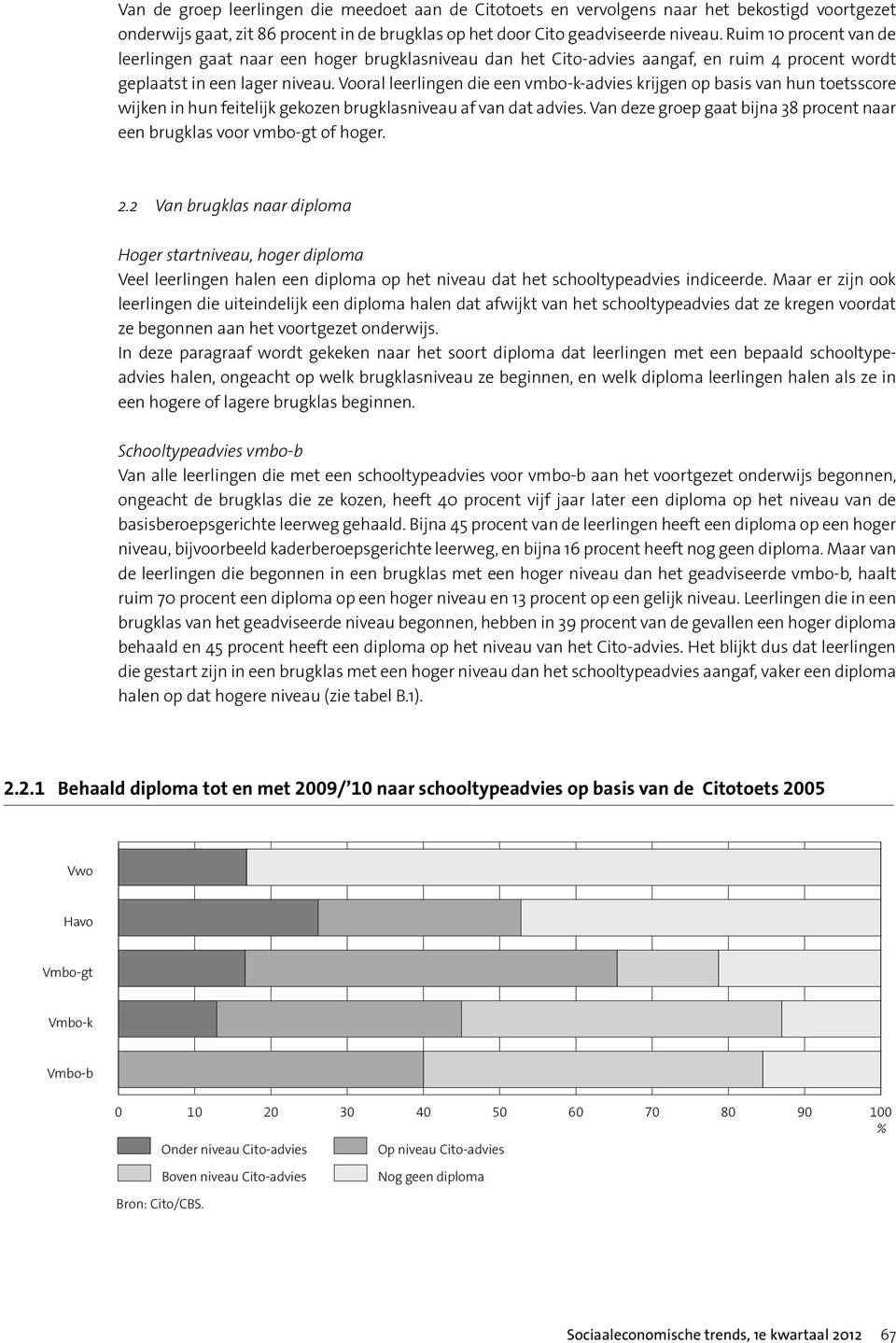 Vooral leerlingen die een vmbo-k-advies krijgen op basis van hun toetsscore wijken in hun feitelijk gekozen brugklasniveau af van dat advies.