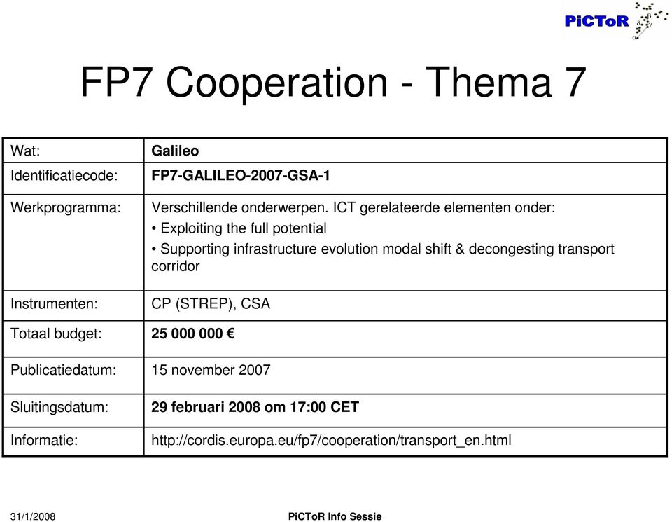 evolution modal shift & decongesting transport corridor CP (STREP), CSA 25 000 000 15