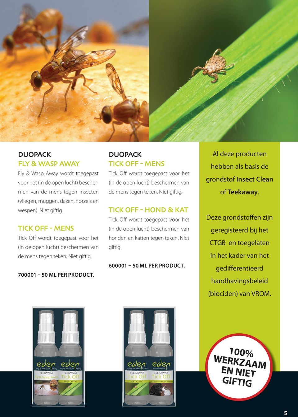 Niet giftig. 600001 50 ml PER PRODUCT. Al deze producten hebben als basis de grondstof Insect Clean of Teekaway.