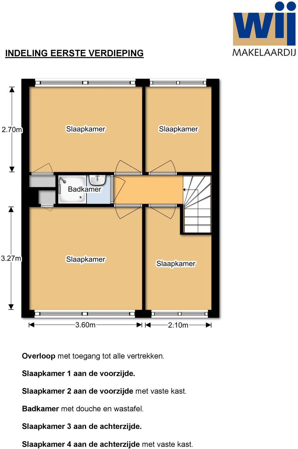 Slaapkamer 2 aan de voorzijde met vaste kast.