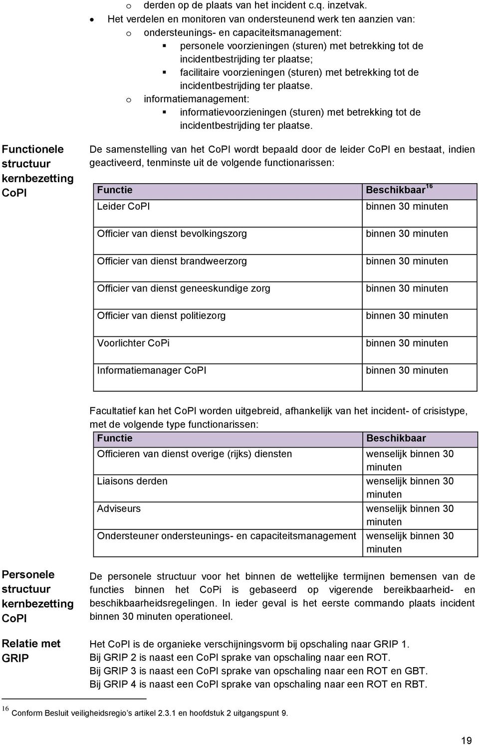 facilitaire voorzieningen (sturen) met betrekking tot de incidentbestrijding ter plaatse.