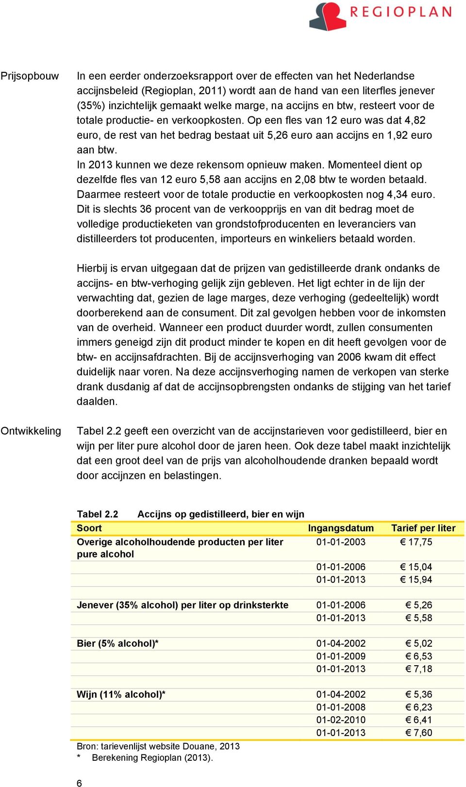 In 2013 kunnen we deze rekensom opnieuw maken. Momenteel dient op dezelfde fles van 12 euro 5,58 aan accijns en 2,08 btw te worden betaald.