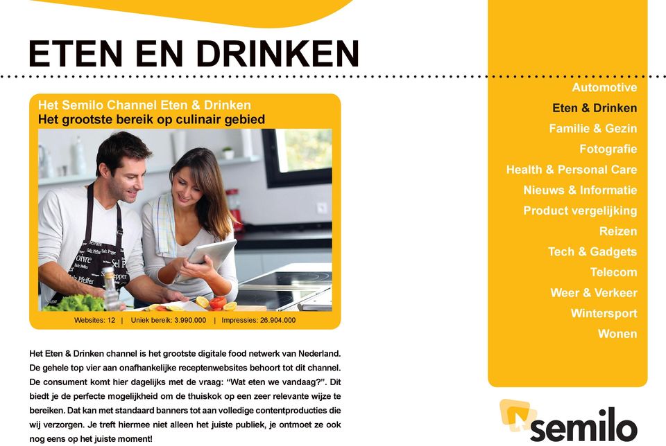 Drinken channel is het grootste digitale food netwerk van Nederland. De gehele top vier aan onafhankelijke receptenwebsites behoort tot dit channel.