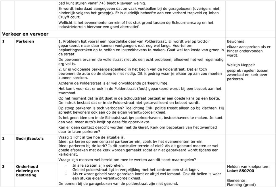 Wellicht is het evenemententerrein of het stuk grond tussen de Schuurmansweg en het industrieterrein hiervoor een goed alternatief. 1 Parkeren 1.