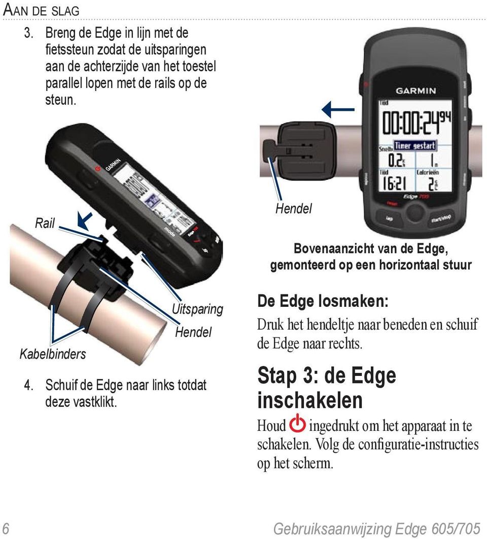 Rail Kabelbinders Uitsparing Hendel 4. Schuif de Edge naar links totdat deze vastklikt.