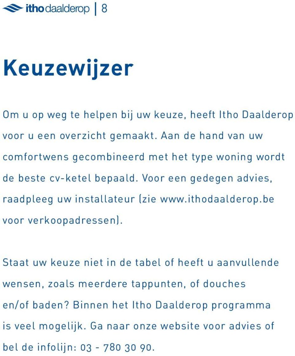 Voor een gedegen advies, raadpleeg uw installateur (zie www.ithodaalderop.be voor verkoopadressen).