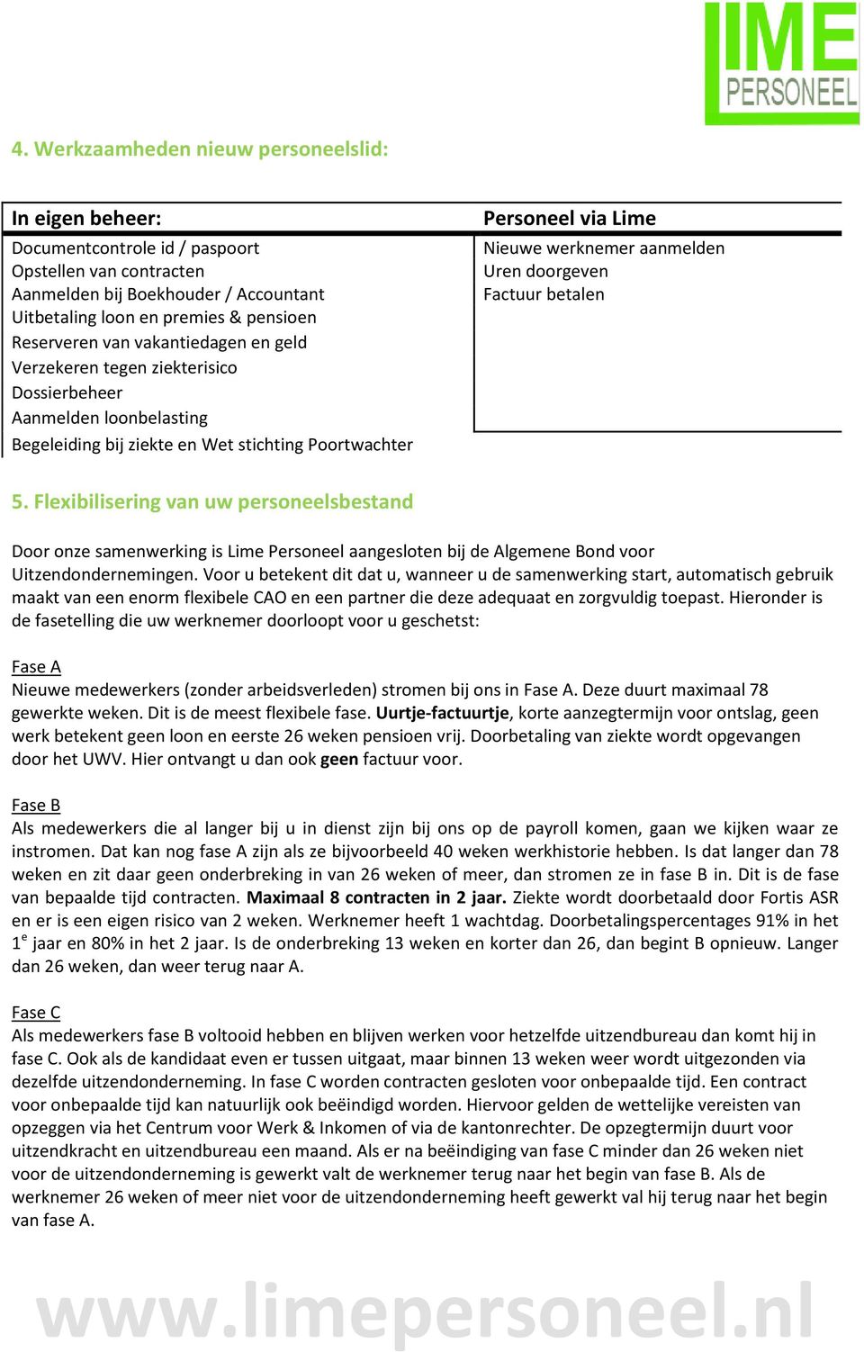 doorgeven Factuur betalen 5. Flexibilisering van uw personeelsbestand Door onze samenwerking is Lime Personeel aangesloten bij de Algemene Bond voor Uitzendondernemingen.