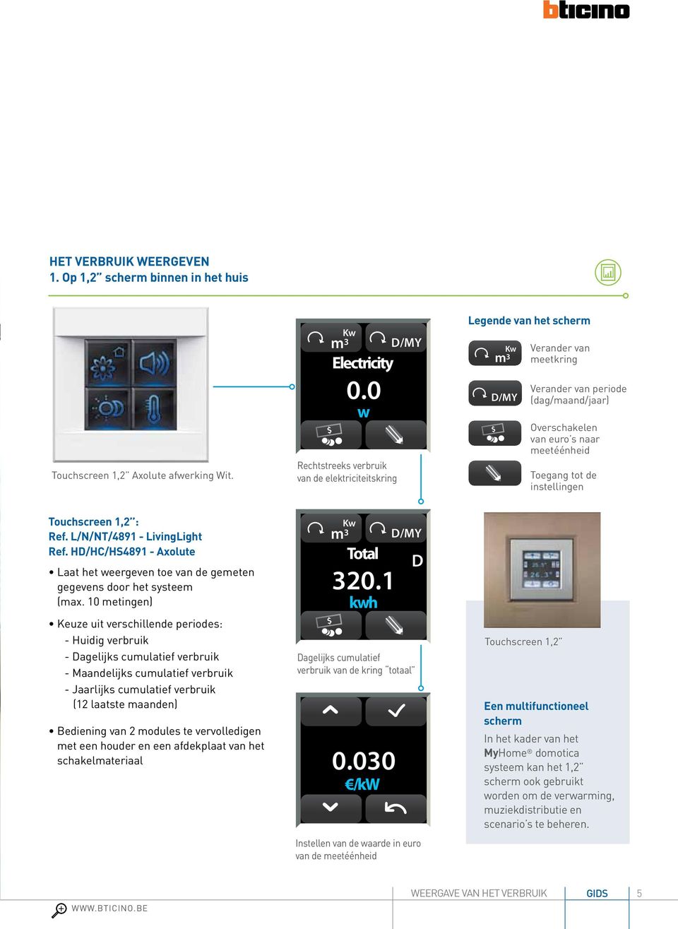 meetéénheid Toegang tot de instellingen Touchscreen 1,2 : Ref. //T/4891 - ivingight Ref. HD/HC/HS4891 - Axolute aat het weergeven toe van de gemeten gegevens door het systeem (max.