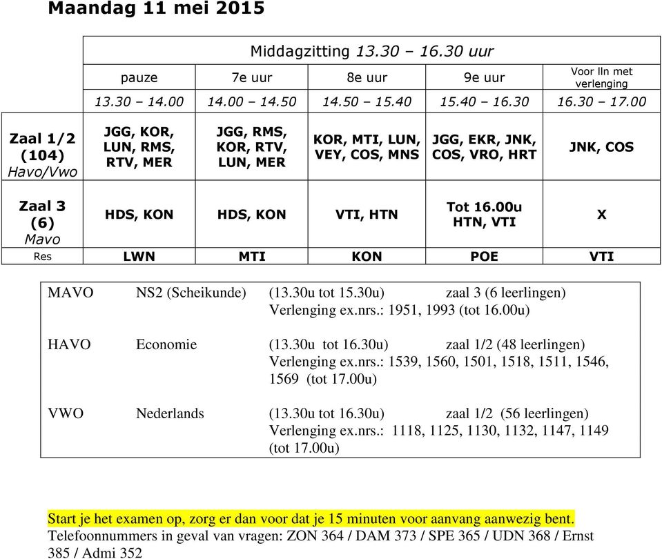 30u) zaal 3 (6 leerlingen) Verlenging ex.nrs.: 1951, 1993 (tot 16.00u) HAVO Economie (13.30u tot 16.30u) zaal 1/2 (48 leerlingen) Verlenging ex.