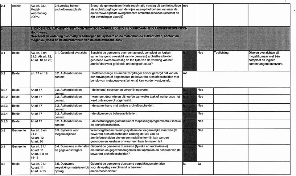 3, ORDENING, AUTHEN11CITEIT, CONTEXT, TOEGANKELIJKHEID EN DUURZAAMHEID ARCHIEFBESCHEIDEN Geschiedt de ordening planmatig, waarborgen het systeem en de materialen de authenticiteit, context en