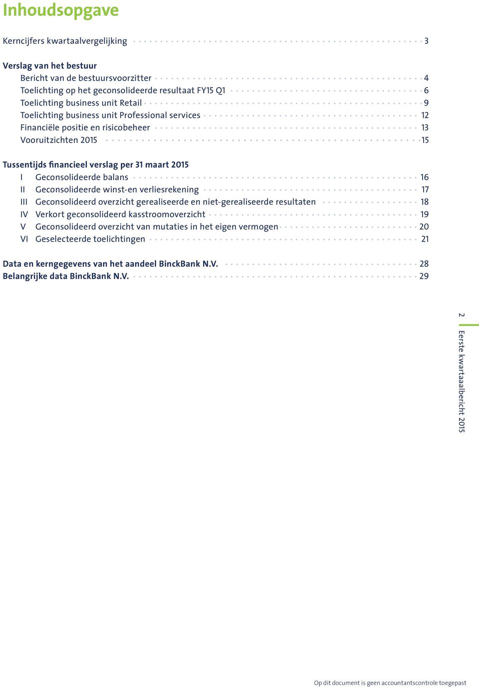 16 II Geconsolideerde winst-en verliesrekening 17 III Geconsolideerd overzicht gerealiseerde en niet-gerealiseerde resultaten 18 IV Verkort geconsolideerd kasstroomoverzicht 19 V Geconsolideerd