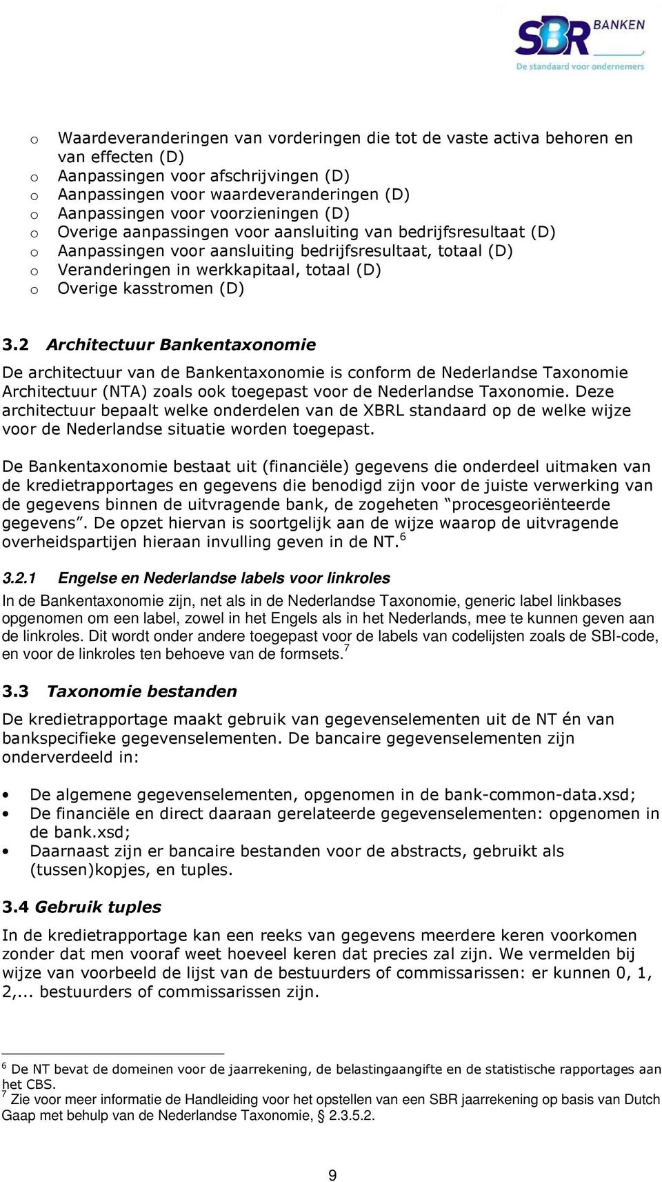 kasstromen (D) 3.2 Architectuur Bankentaxonomie De architectuur van de Bankentaxonomie is conform de Nederlandse Taxonomie Architectuur (NTA) zoals ook toegepast voor de Nederlandse Taxonomie.