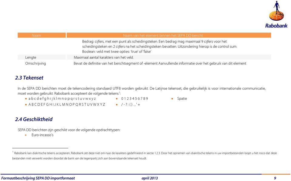 Boolean: veld met twee opties: true of false Maximaal aantal karakters van het veld. Bevat de definitie van het berichtsegment of -element Aanvullende informatie over het gebruik van dit element 2.