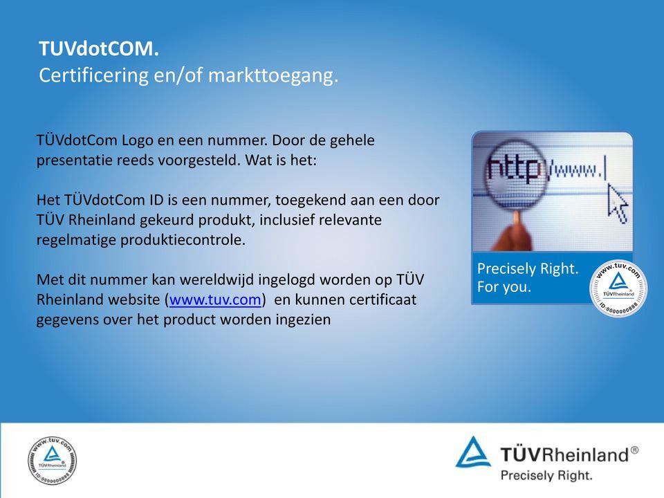 Wat is het: Het TÜVdotCom ID is een nummer, toegekend aan een door TÜV Rheinland gekeurd produkt,