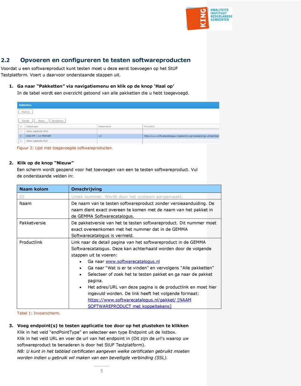 Lijst met toegevoegde softwareproducten. 2. Klik op de knop Nieuw Een scherm wordt geopend voor het toevoegen van een te testen softwareproduct.