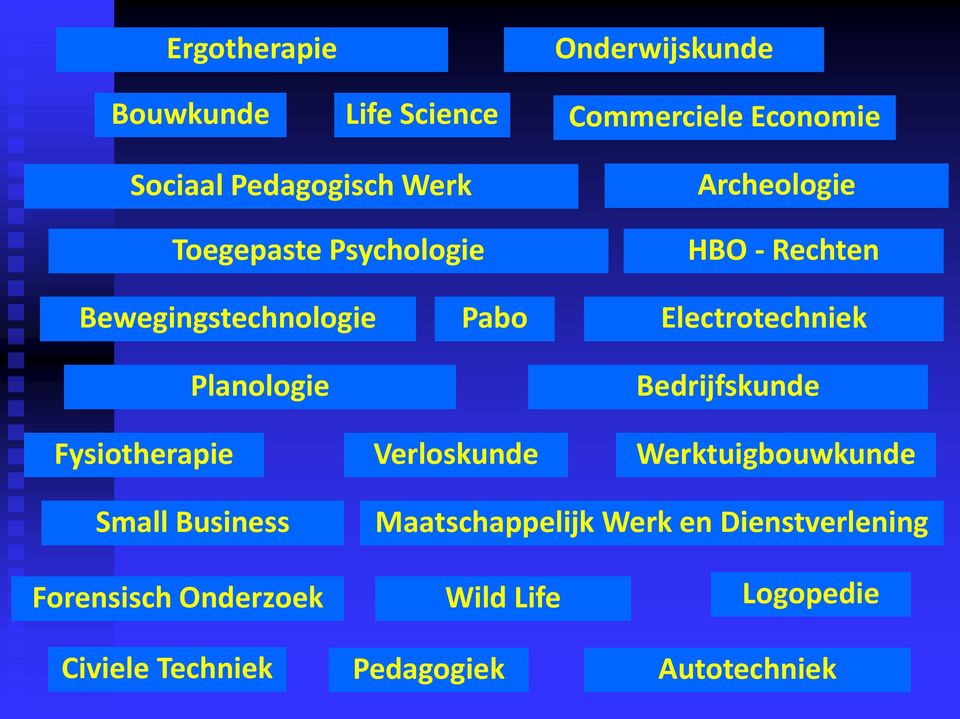 Electrotechniek Bedrijfskunde Fysiotherapie Verloskunde Werktuigbouwkunde Small Business