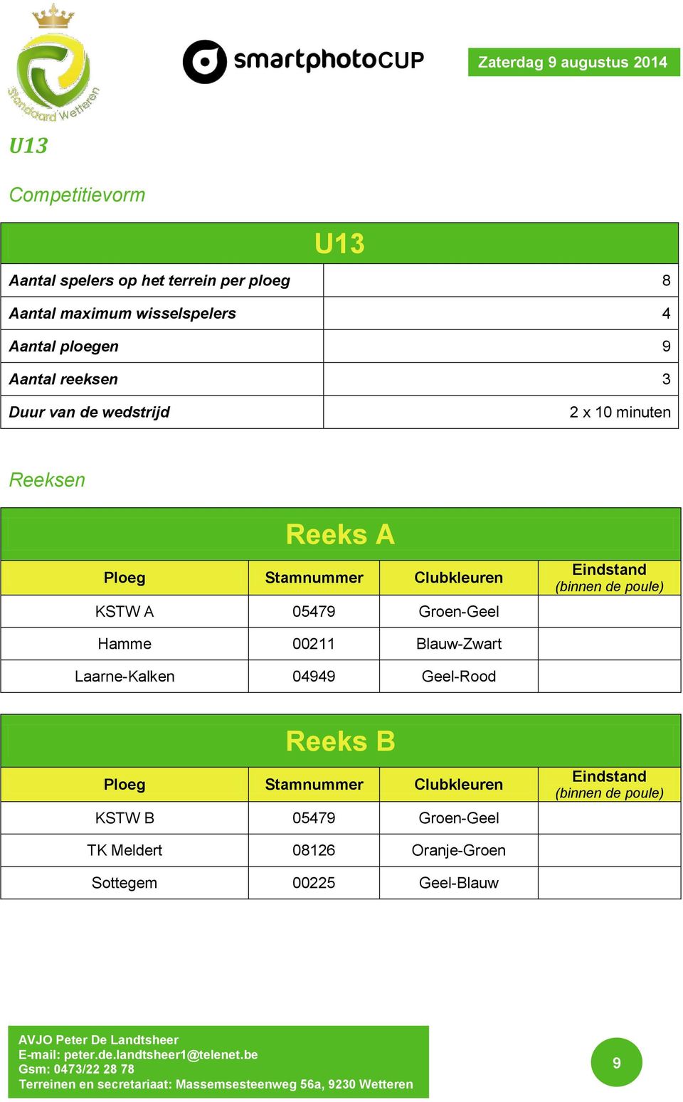 Reeksen Reeks A KSTW A 05479 Groen-Geel Hamme 00211 Blauw-Zwart Laarne-Kalken 04949