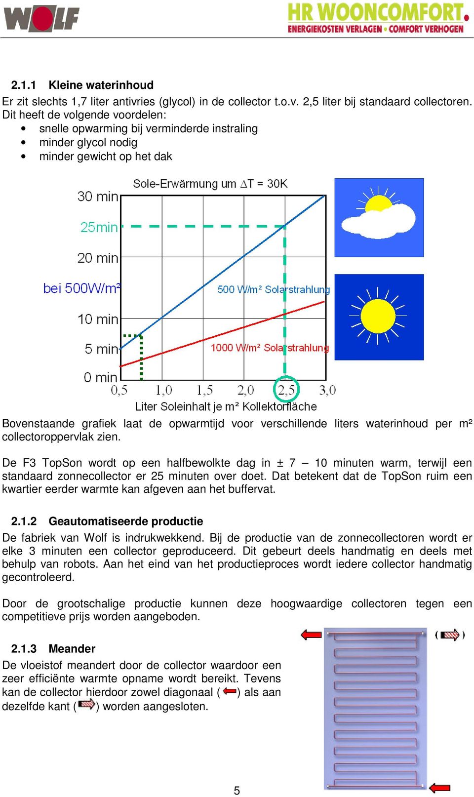 waterinhoud per m² collectoroppervlak zien. De F3 TopSon wordt op een halfbewolkte dag in ± 7 10 minuten warm, terwijl een standaard zonnecollector er 25 minuten over doet.