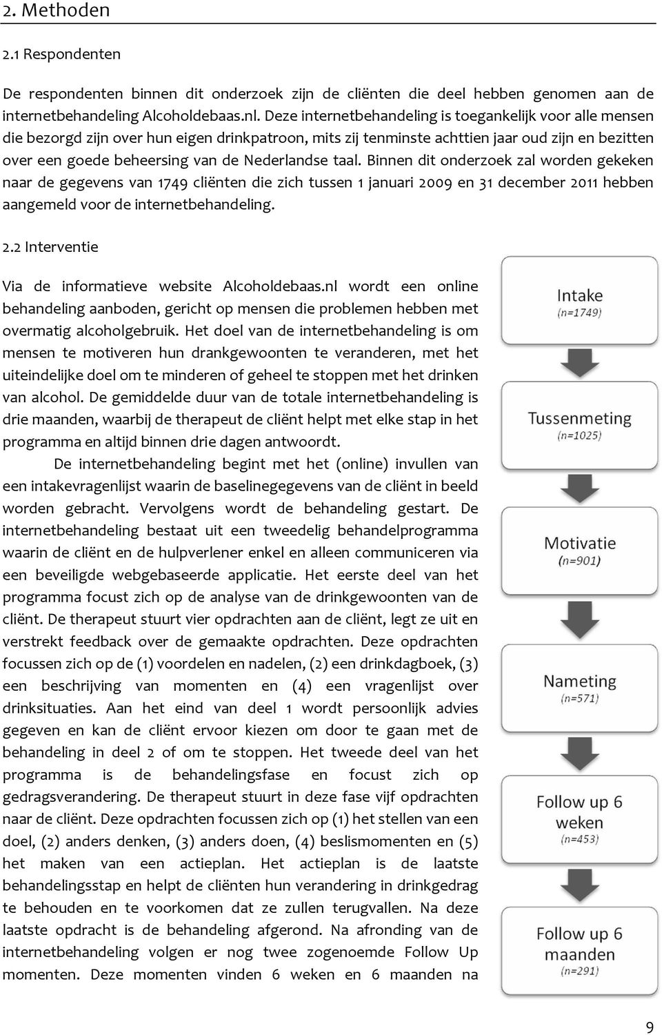 Nederlandse taal. Binnen dit onderzoek zal worden gekeken naar de gegevens van 1749 cliënten die zich tussen 1 januari 2009 en 31 december 2011 hebben aangemeld voor de internetbehandeling. 2.2 Interventie Via de informatieve website Alcoholdebaas.