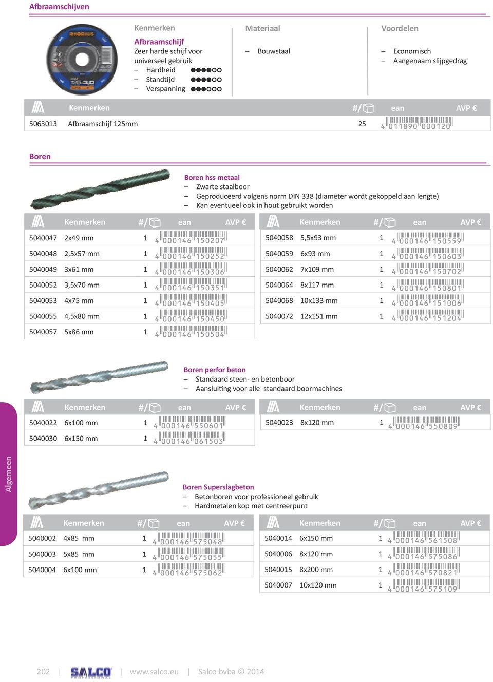 volgens norm DIN 338 (diameter wordt gekoppeld aan lengte) Kan eventueel ook in hout gebruikt worden 5040058 5,5x93 mm 1 5040059 6x93 mm 1 5040062 7x109 mm 1 5040064 8x117 mm 1 5040068 10x133 mm 1