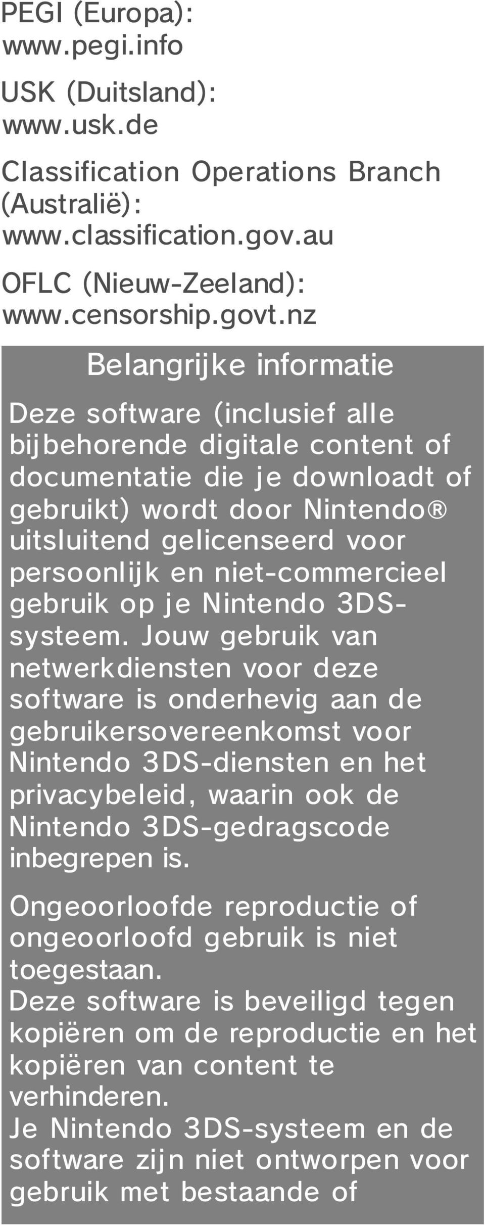 niet-commercieel gebruik op je Nintendo 3DSsysteem.