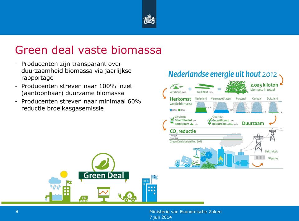 streven naar 100% inzet (aantoonbaar) duurzame biomassa -