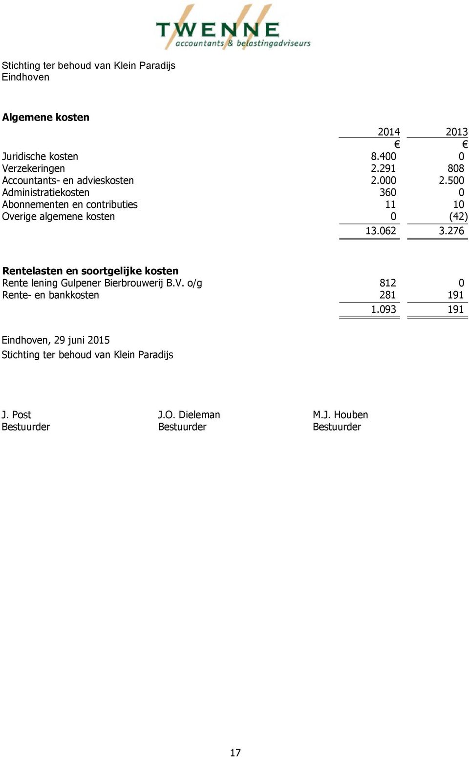 276 Rentelasten en soortgelijke kosten Rente lening Gulpener Bierbrouwerij B.V.