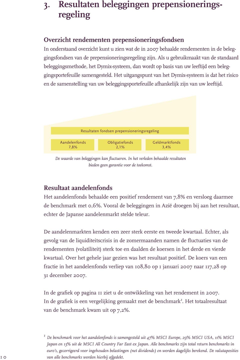 Het uitgangspunt van het Dymix-systeem is dat het risico en de samenstelling van uw beleggingsportefeuille afhankelijk zijn van uw leeftijd.