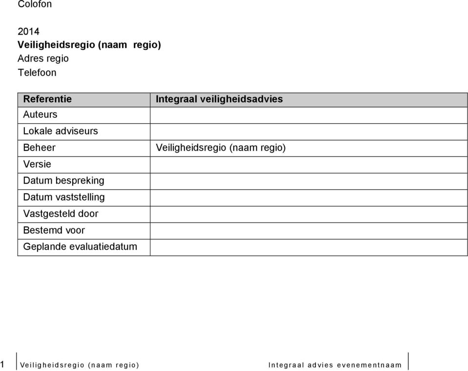 Vastgesteld door Bestemd voor Geplande evaluatiedatum Integraal