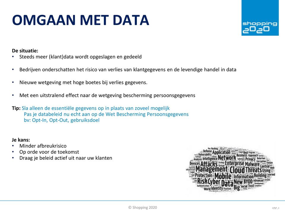 Met een uitstralend effect naar de wetgeving bescherming persoonsgegevens Tip: Sla alleen de essentiële gegevens op in plaats van zoveel