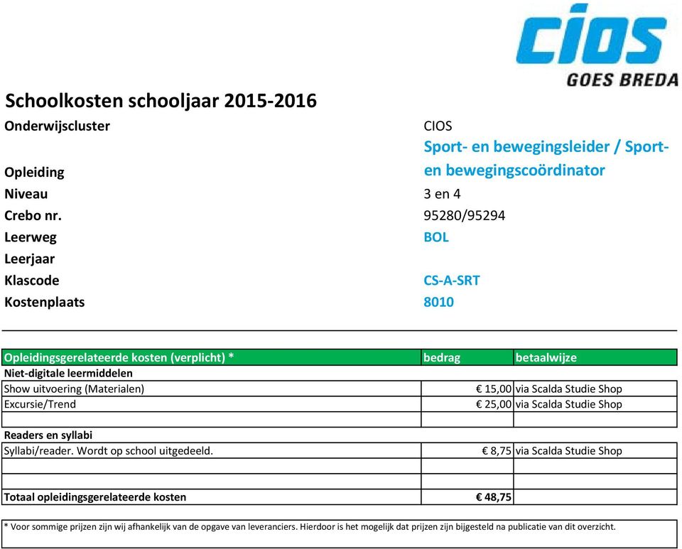 Studie Shop Syllabi/reader. Wordt op school uitgedeeld.