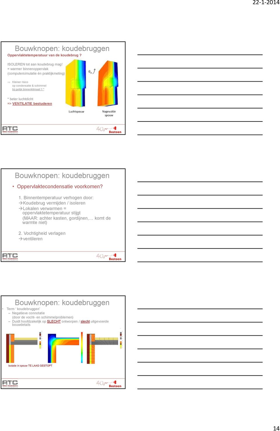 ! * * beter luchtdicht => VENTILATIE bestuderen Bouwknopen: koudebruggen Oppervlaktecondensatie voorkomen? 1.