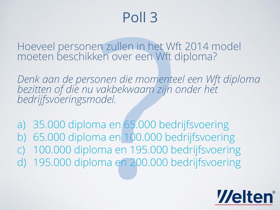 bedrijfsvoeringsmodel. a) 35.000 diploma en 65.000 bedrijfsvoering b) 65.000 diploma en 100.