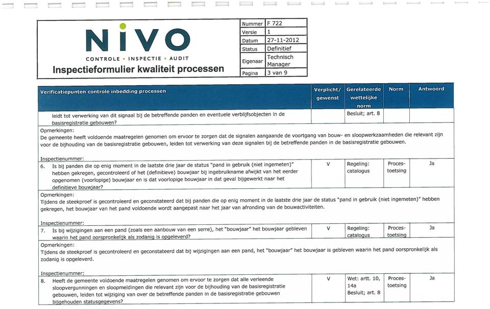 Opmerkingen gewenst wettelijke De gemeente heeft voldoende maatregelen genomen om ervoor te zorgen dat de signalen aangaande de voortgang van bouw- en sloopwerkzaamheden die relevant zijn voor de