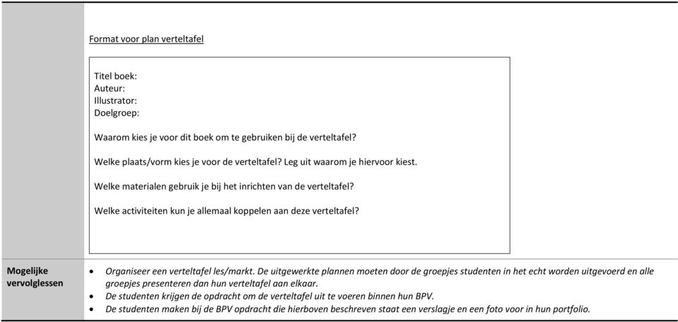 Mogelijke vervolglessen Organiseer een verteltafel les/markt.