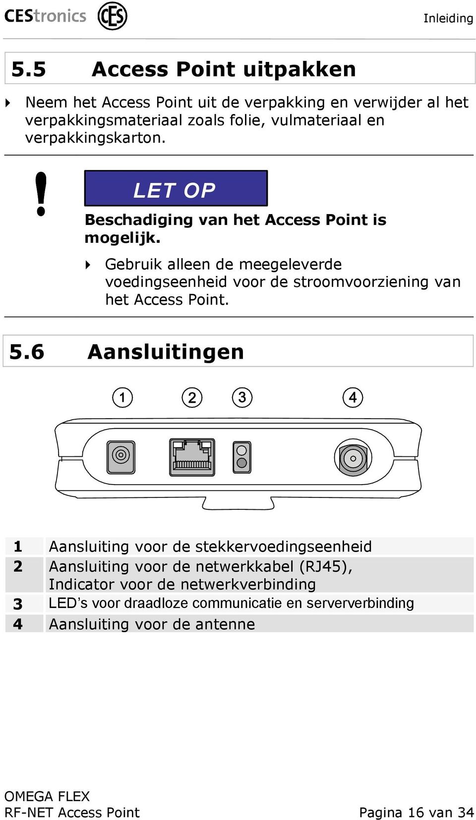 verpakkingskarton. LET OP Beschadiging van het Access Point is mogelijk.