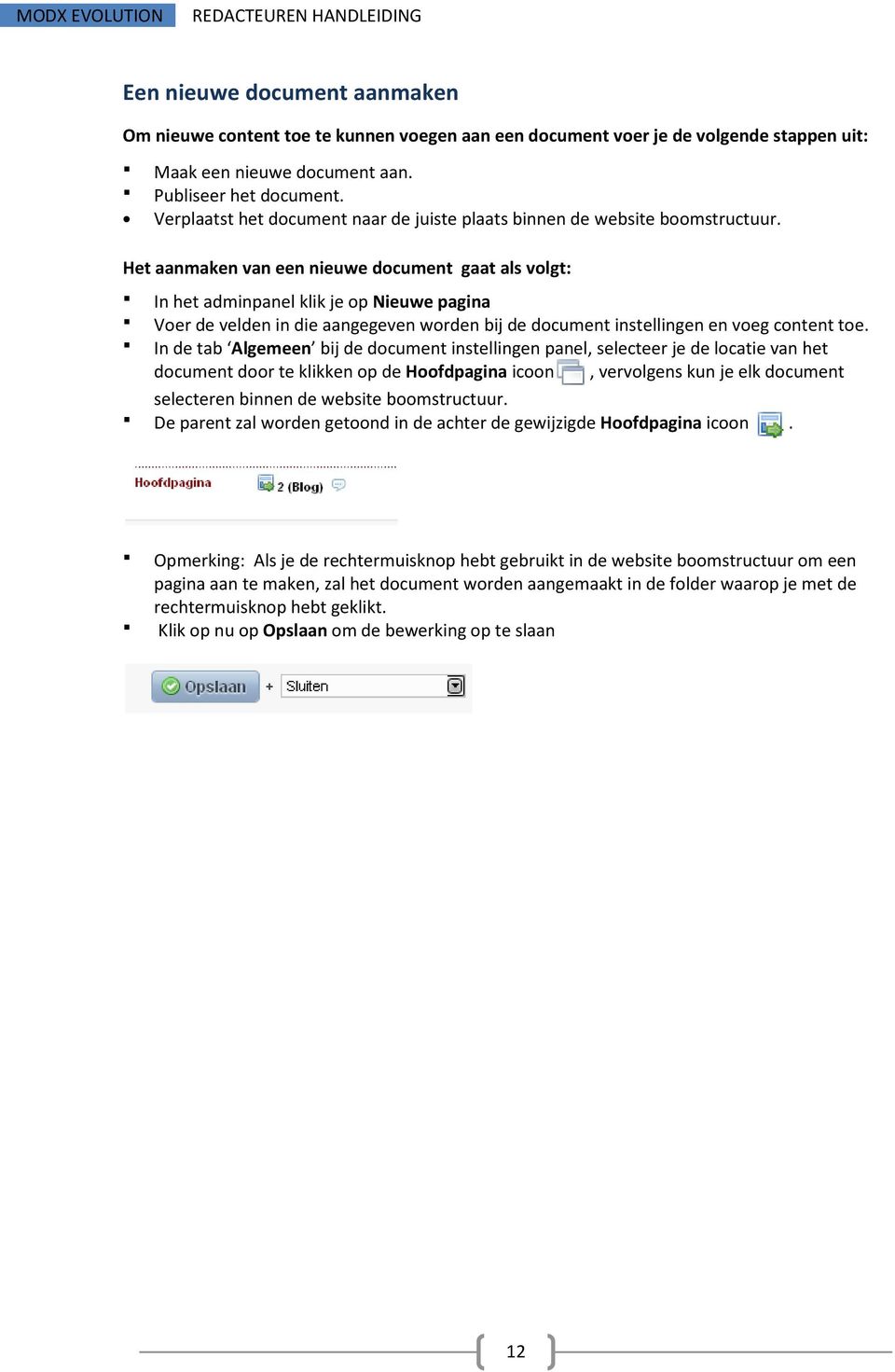 Het aanmaken van een nieuwe document gaat als volgt: In het adminpanel klik je op Nieuwe pagina Voer de velden in die aangegeven worden bij de document instellingen en voeg content toe.